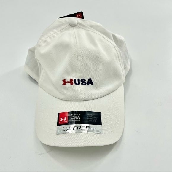 UNDER ARMOUR Women Free Fit White Embroidered "USA" Baseball Golf Tennis Cap NWT - Picture 2 of 8